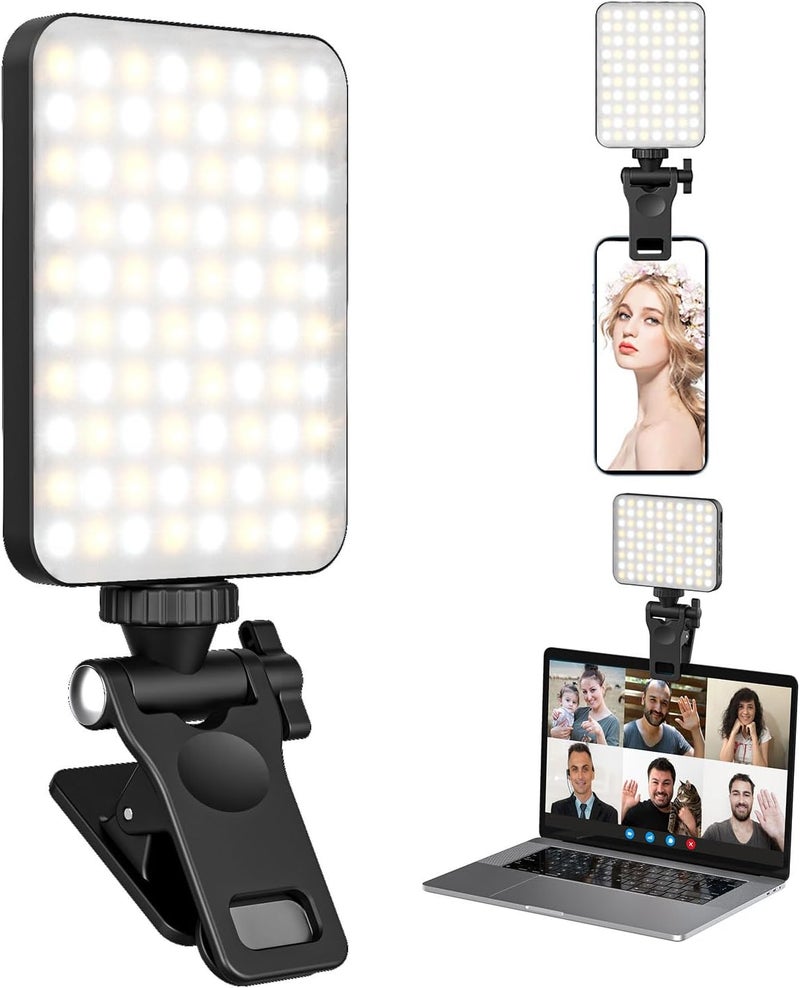 XINBAOHONG Rechargeable Selfie Light, Clip Fill Light for Phone Laptop Tablet Portable Light for Video Conference Live Streaming Zoom Call Makeup Picture (Black) - Image 1